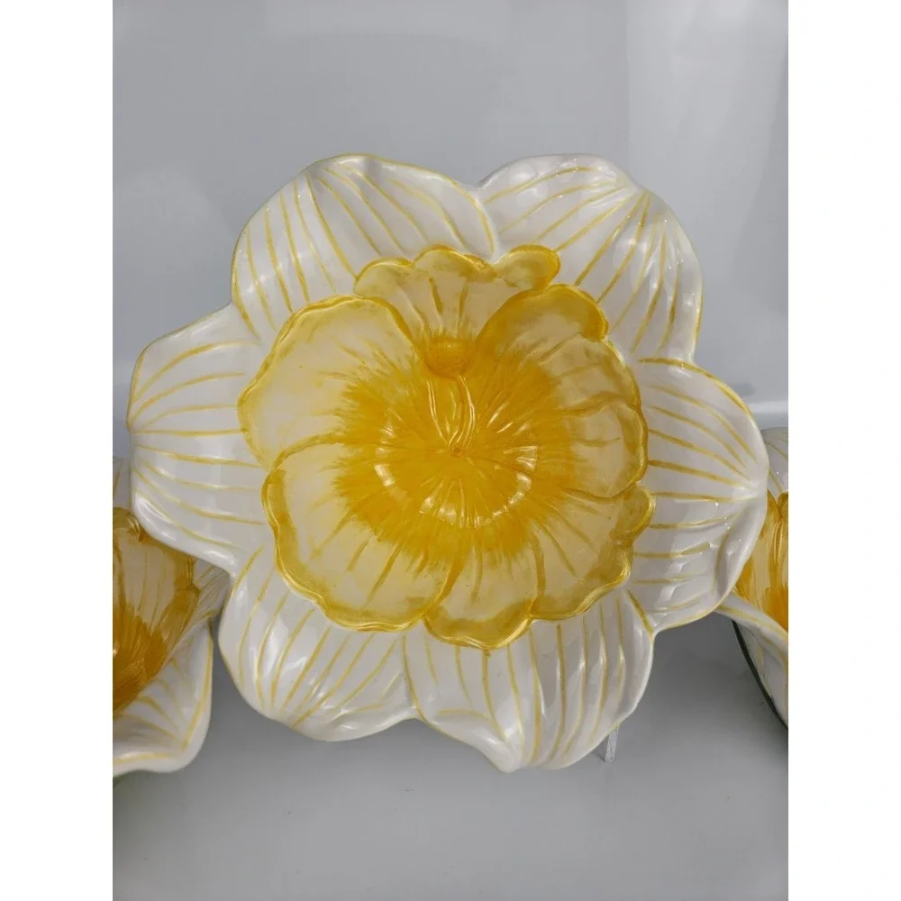Ambiance Daffodils Sculptural Yellow Floral Bowls Set 4 Flowers‎ Spring Summer
